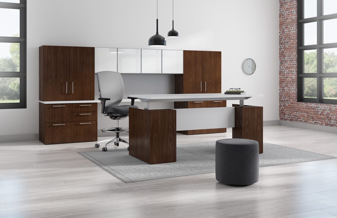 Private executive office with desk, storage and seating