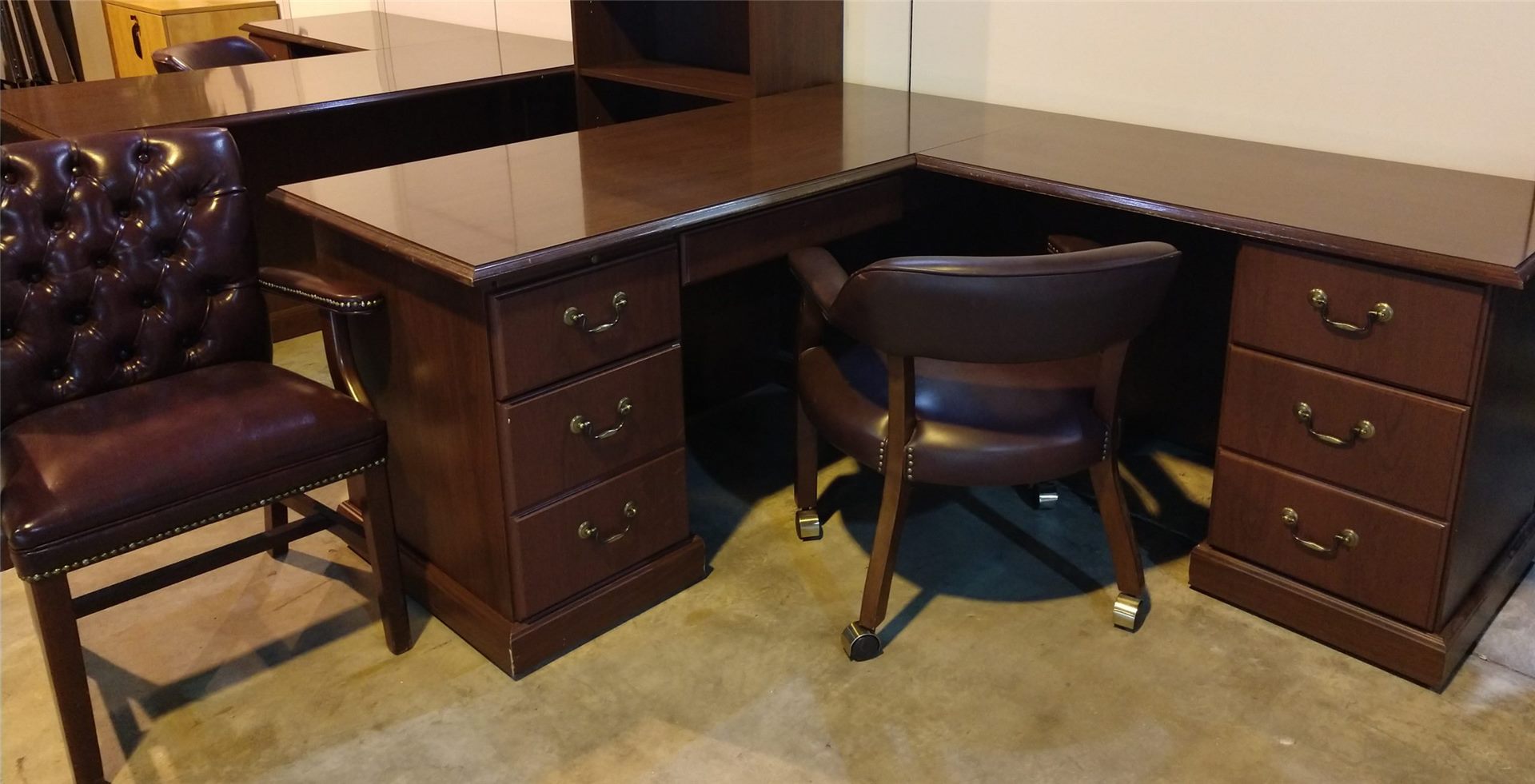 Used mahogany desk set with chair