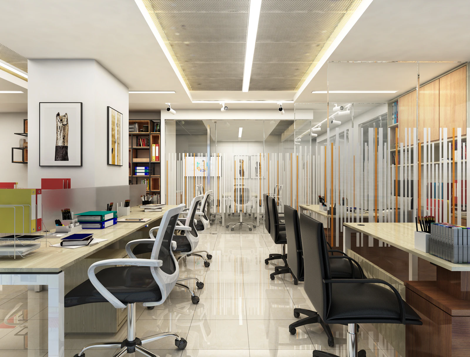 Modern office interior with desks and chairs
