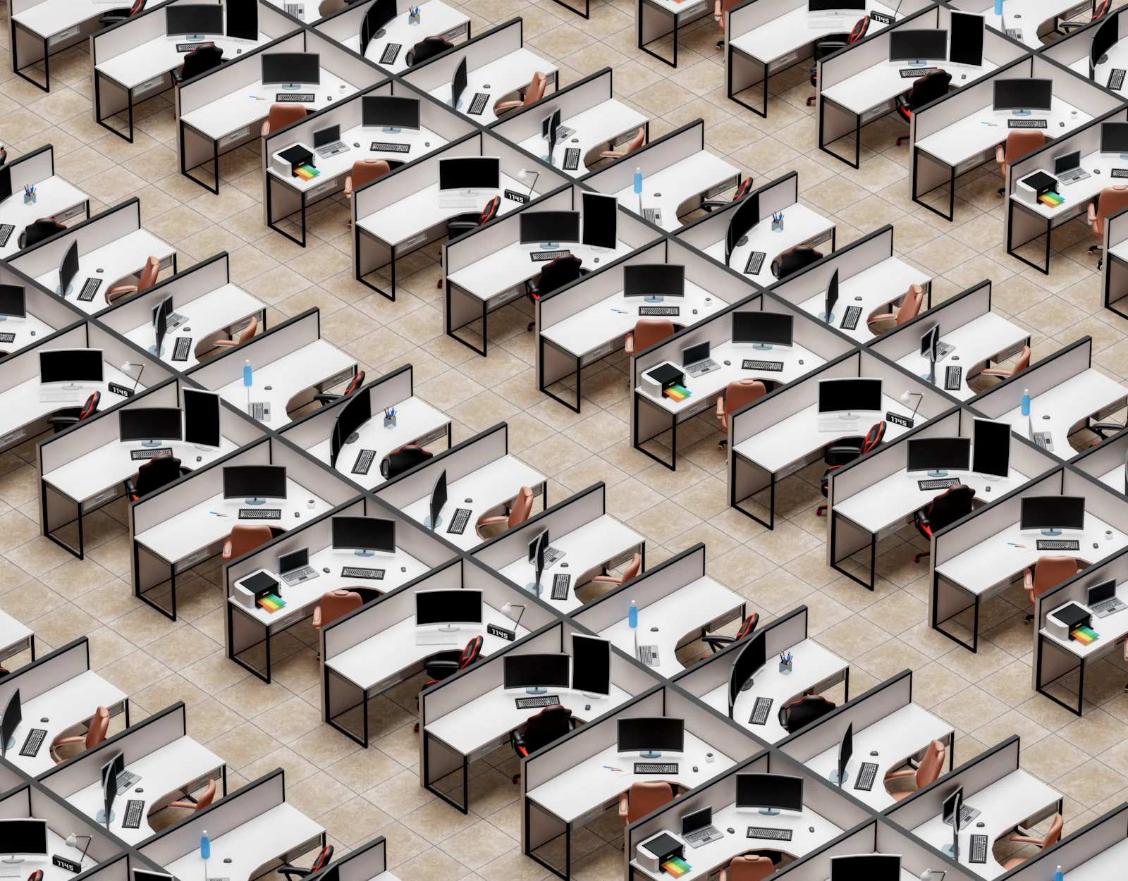 A room filled with lots of desks and computers